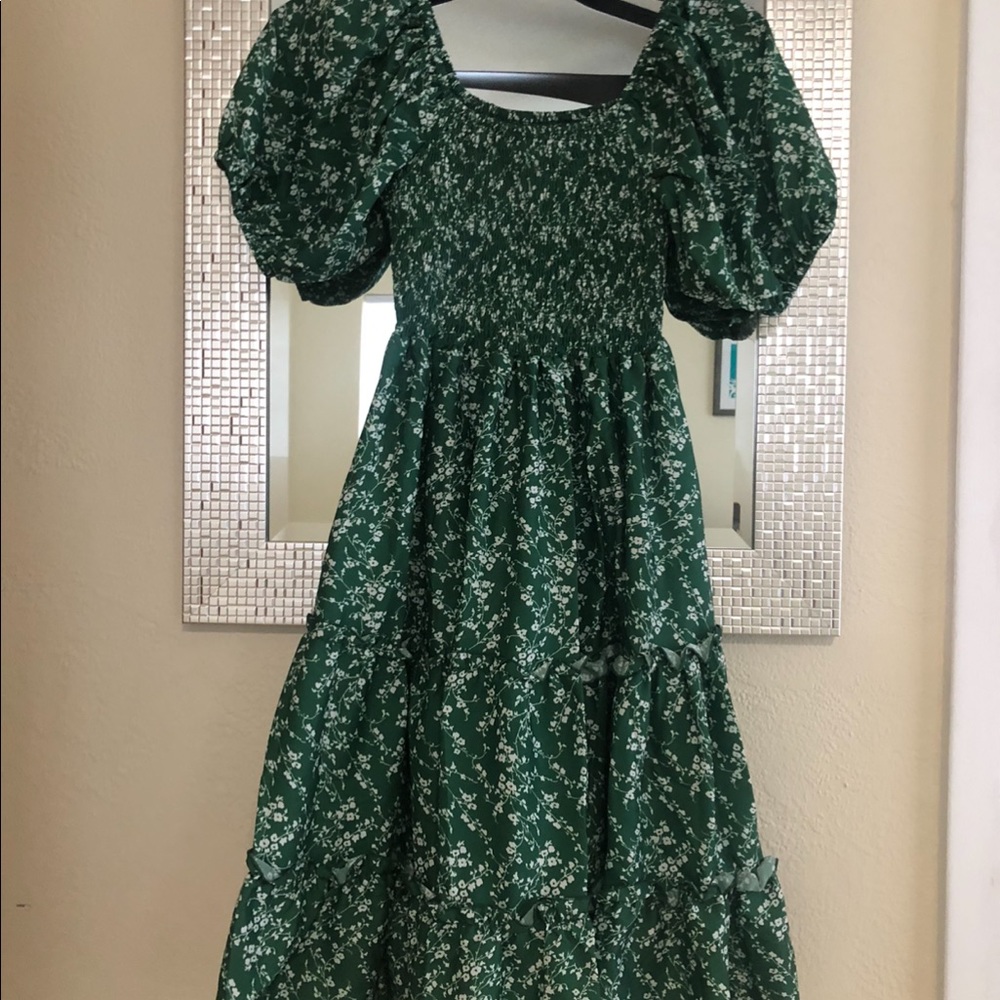 Beautiful green and white floral smocked dress